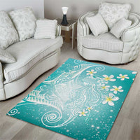 Polynesian Jellyfish Area Rug With Plumeria Teal