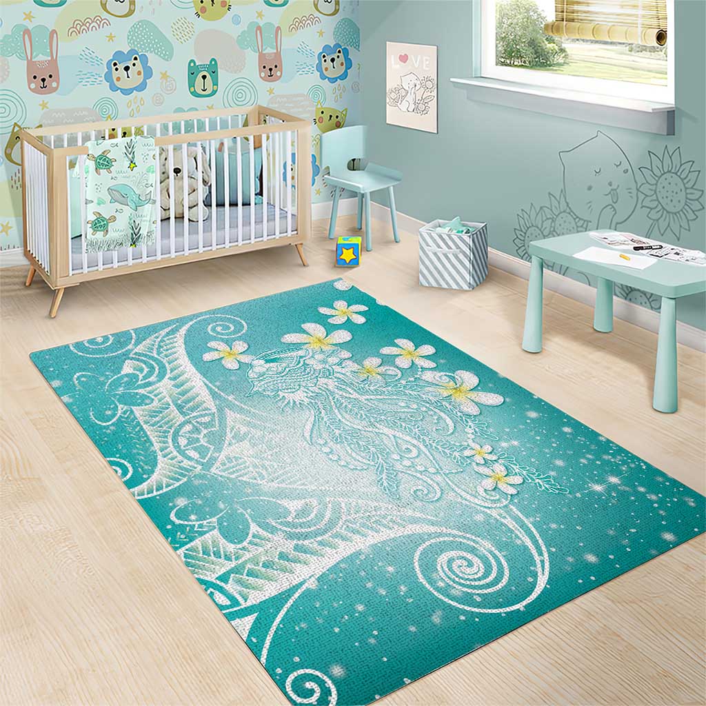 Polynesian Jellyfish Area Rug With Plumeria Teal