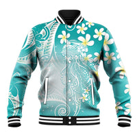 Polynesian Jellyfish Baseball Jacket With Plumeria Teal