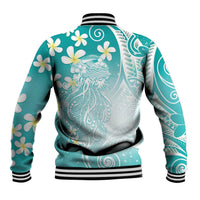 Polynesian Jellyfish Baseball Jacket With Plumeria Teal