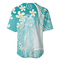 Polynesian Jellyfish Baseball Jersey With Plumeria Teal