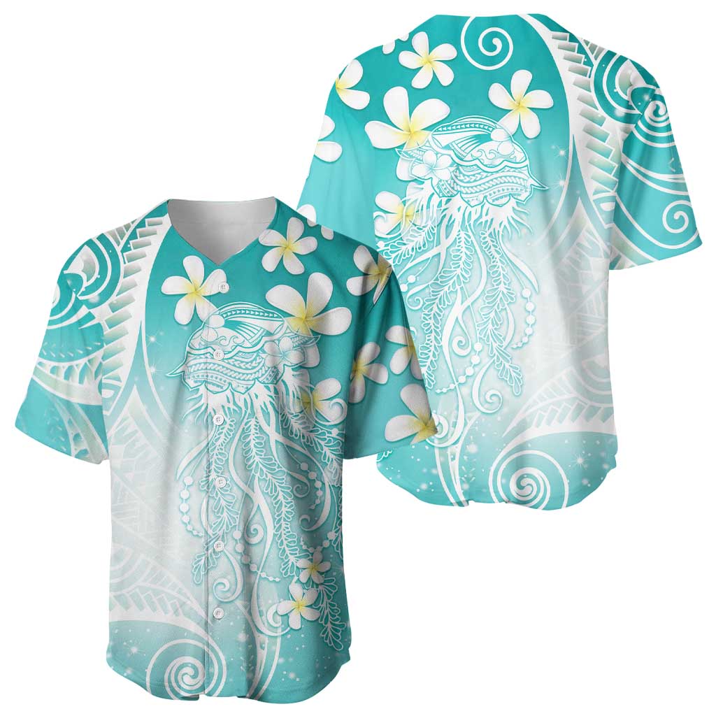 Polynesian Jellyfish Baseball Jersey With Plumeria Teal