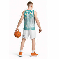 Polynesian Jellyfish Basketball Jersey With Plumeria Teal