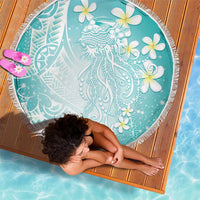 Polynesian Jellyfish Beach Blanket With Plumeria Teal