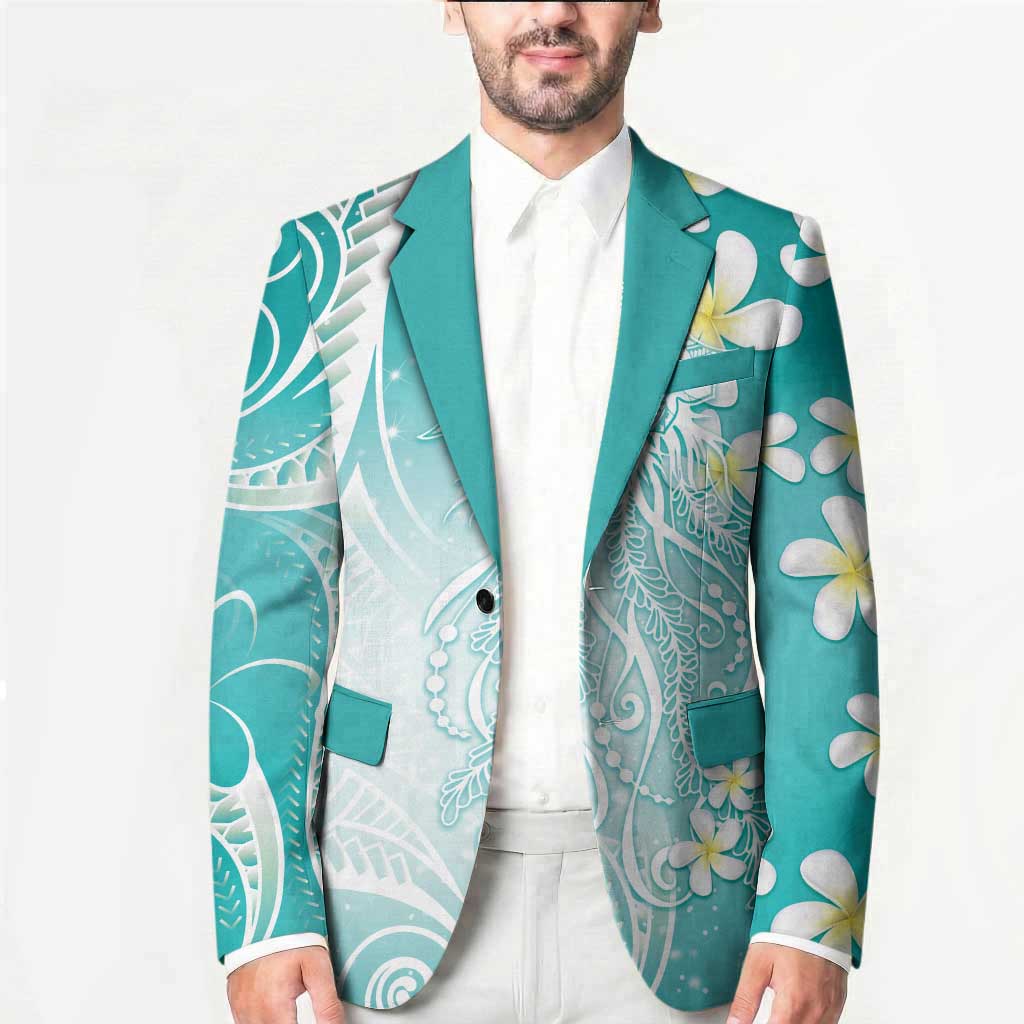 Polynesian Jellyfish Blazer With Plumeria Teal