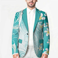 Polynesian Jellyfish Blazer With Plumeria Teal