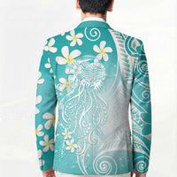 Polynesian Jellyfish Blazer With Plumeria Teal