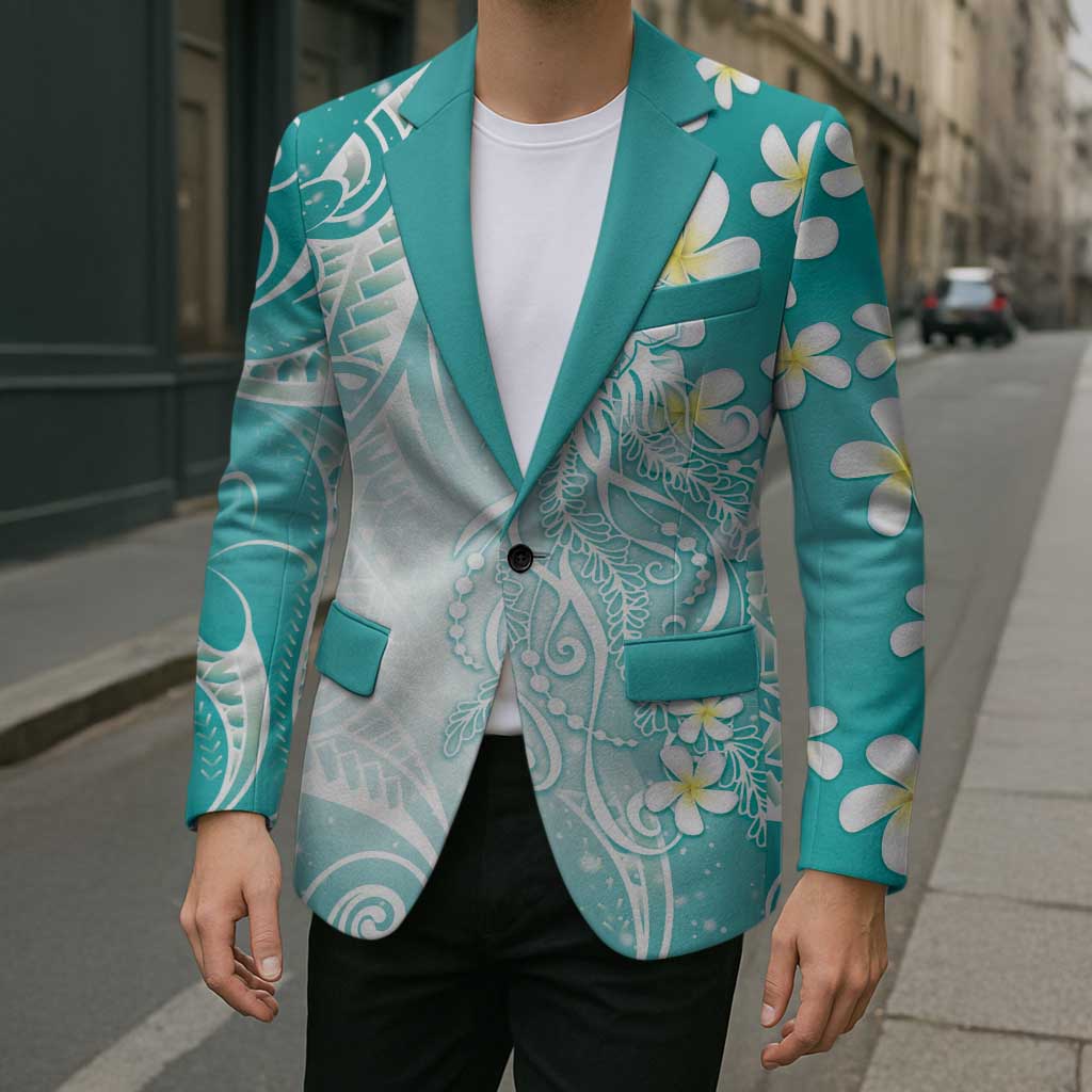 Polynesian Jellyfish Blazer With Plumeria Teal
