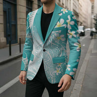 Polynesian Jellyfish Blazer With Plumeria Teal