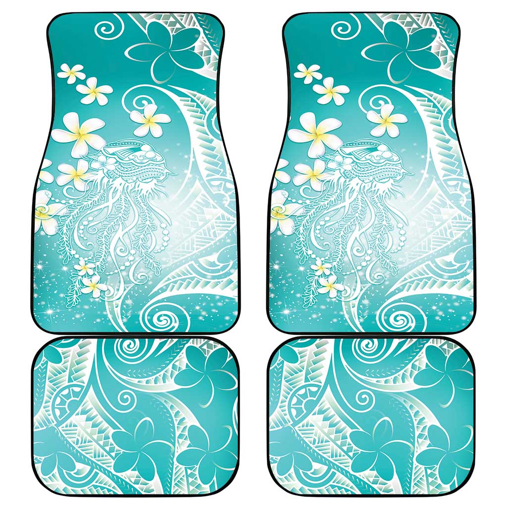 Polynesian Jellyfish Car Mats With Plumeria Teal