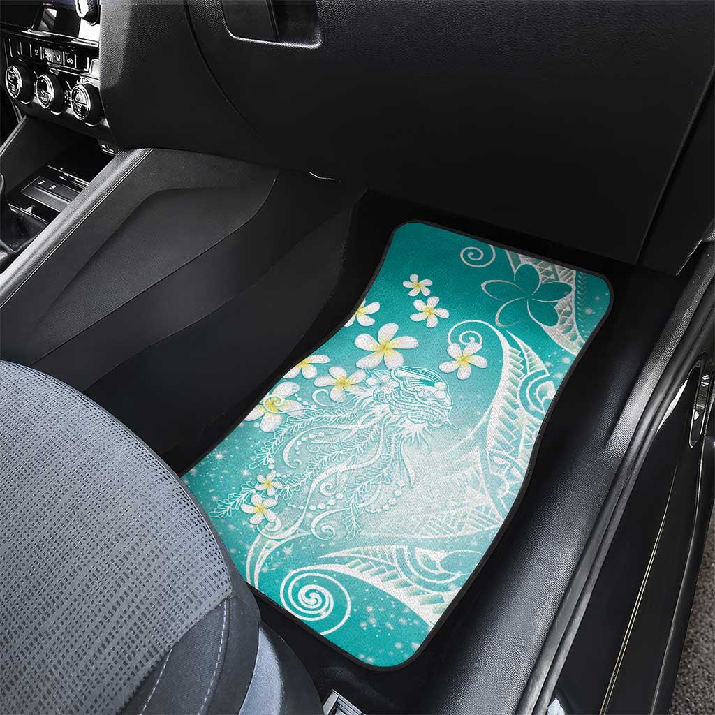 Polynesian Jellyfish Car Mats With Plumeria Teal