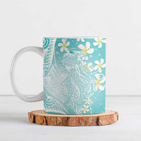 Polynesian Jellyfish Ceramic Mug With Plumeria Teal
