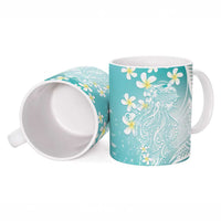 Polynesian Jellyfish Ceramic Mug With Plumeria Teal