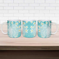 Polynesian Jellyfish Ceramic Mug With Plumeria Teal