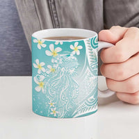 Polynesian Jellyfish Ceramic Mug With Plumeria Teal