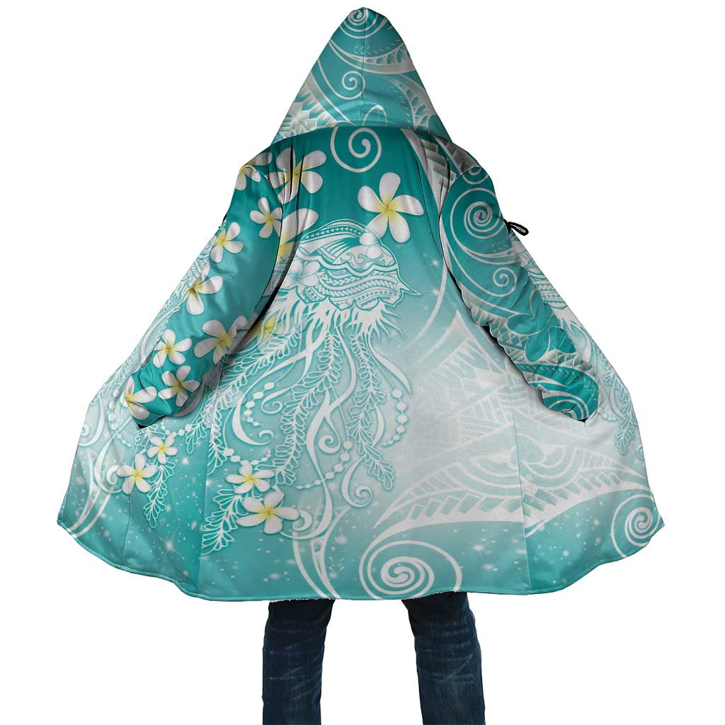 Polynesian Jellyfish Cloak With Plumeria Teal