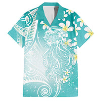 Polynesian Jellyfish Family Matching Long Sleeve Bodycon Dress and Hawaiian Shirt With Plumeria Teal LT05 Dad's Shirt - Short Sleeve Teal - Polynesian Pride