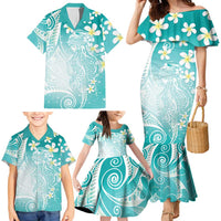 Polynesian Jellyfish Family Matching Mermaid Dress and Hawaiian Shirt With Plumeria Teal LT05 - Polynesian Pride