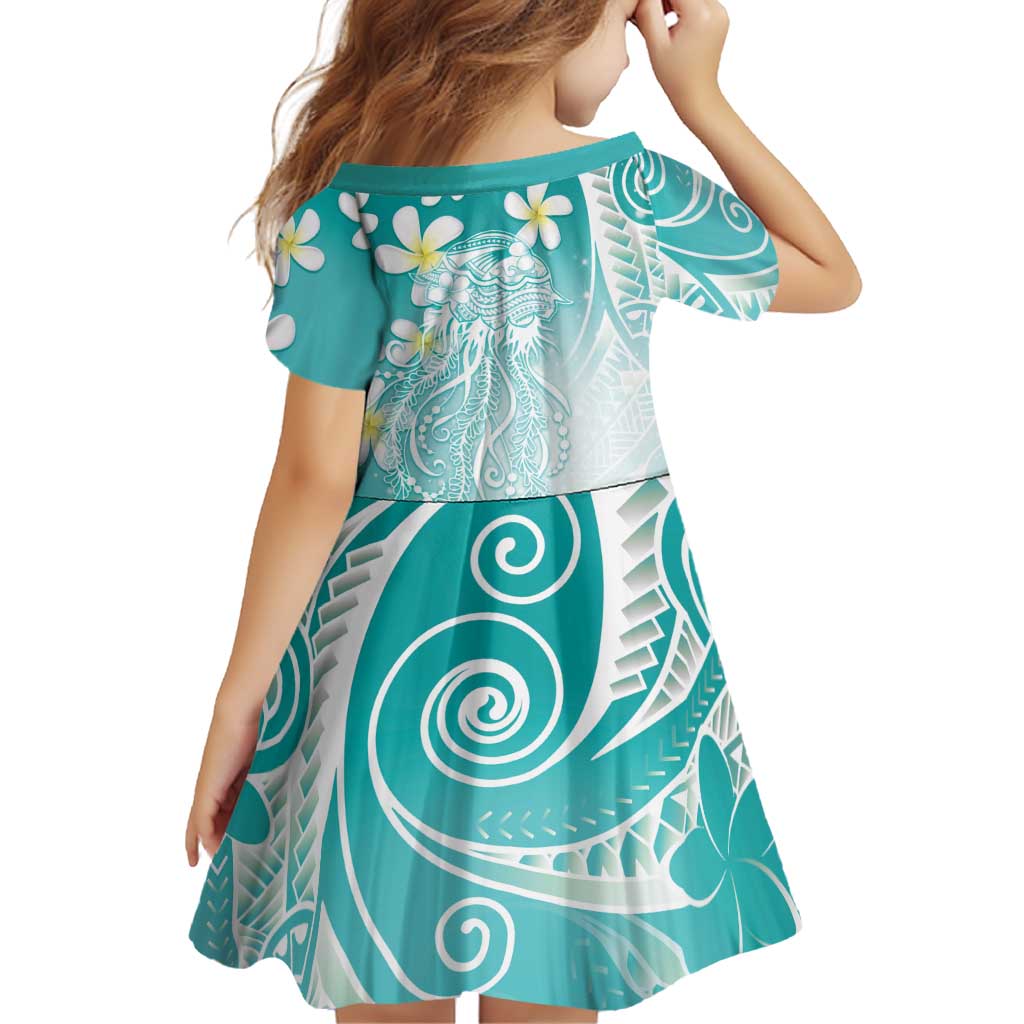 Polynesian Jellyfish Family Matching Puletasi and Hawaiian Shirt With Plumeria Teal LT05 - Polynesian Pride