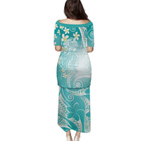 Polynesian Jellyfish Family Matching Puletasi and Hawaiian Shirt With Plumeria Teal LT05 - Polynesian Pride