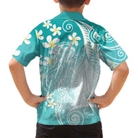 Polynesian Jellyfish Family Matching Short Sleeve Bodycon Dress and Hawaiian Shirt With Plumeria Teal LT05 - Polynesian Pride