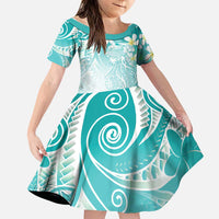 Polynesian Jellyfish Family Matching Summer Maxi Dress and Hawaiian Shirt With Plumeria Teal