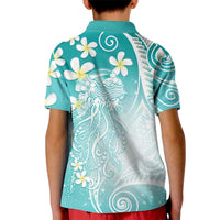Polynesian Jellyfish Kid Polo Shirt With Plumeria Teal LT05 - Polynesian Pride