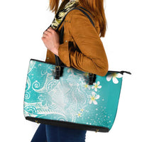 Polynesian Jellyfish Leather Tote Bag With Plumeria Teal