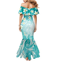 Polynesian Jellyfish Mermaid Dress With Plumeria Teal