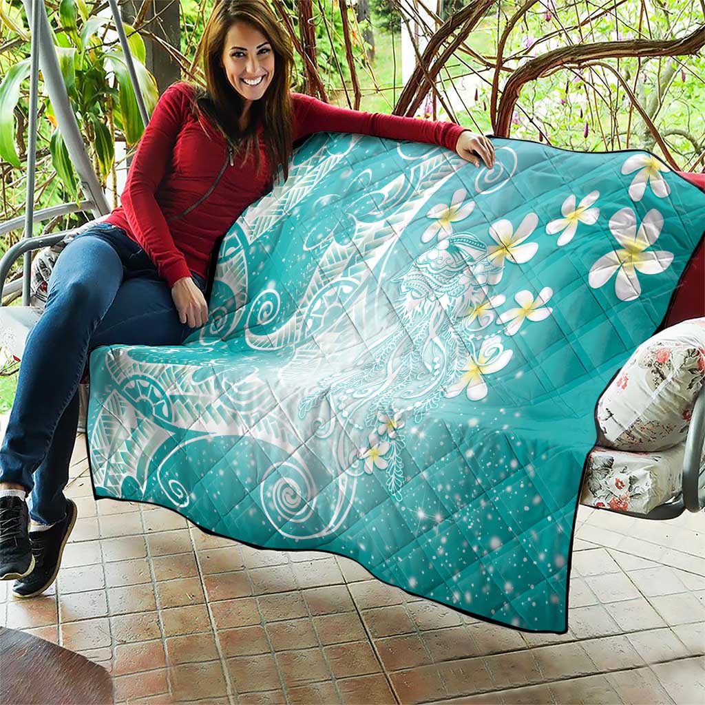 Polynesian Jellyfish Quilt With Plumeria Teal LT05 - Polynesian Pride