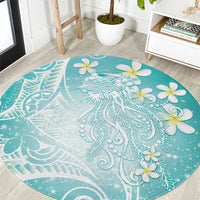 Polynesian Jellyfish Round Carpet With Plumeria Teal