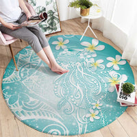 Polynesian Jellyfish Round Carpet With Plumeria Teal