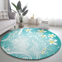 Polynesian Jellyfish Round Carpet With Plumeria Teal