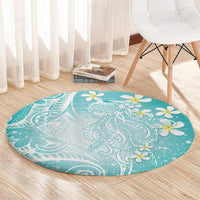 Polynesian Jellyfish Round Carpet With Plumeria Teal