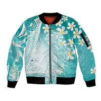 Polynesian Jellyfish Sleeve Zip Bomber Jacket With Plumeria Teal