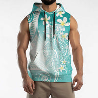 Polynesian Jellyfish Sleeveless Hoodie With Plumeria Teal