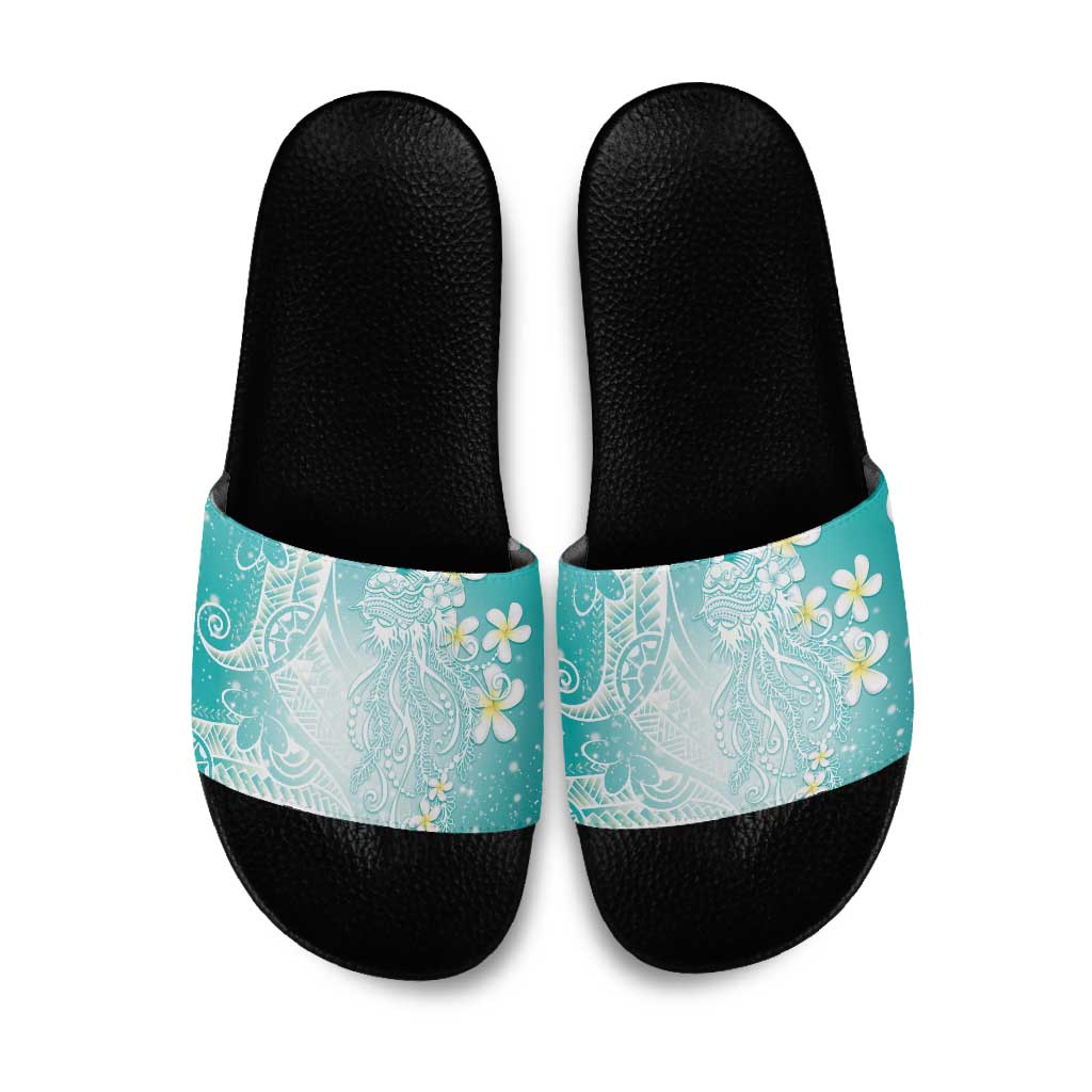Polynesian Jellyfish Slide Sandals With Plumeria Teal LT05 Teal - Polynesian Pride