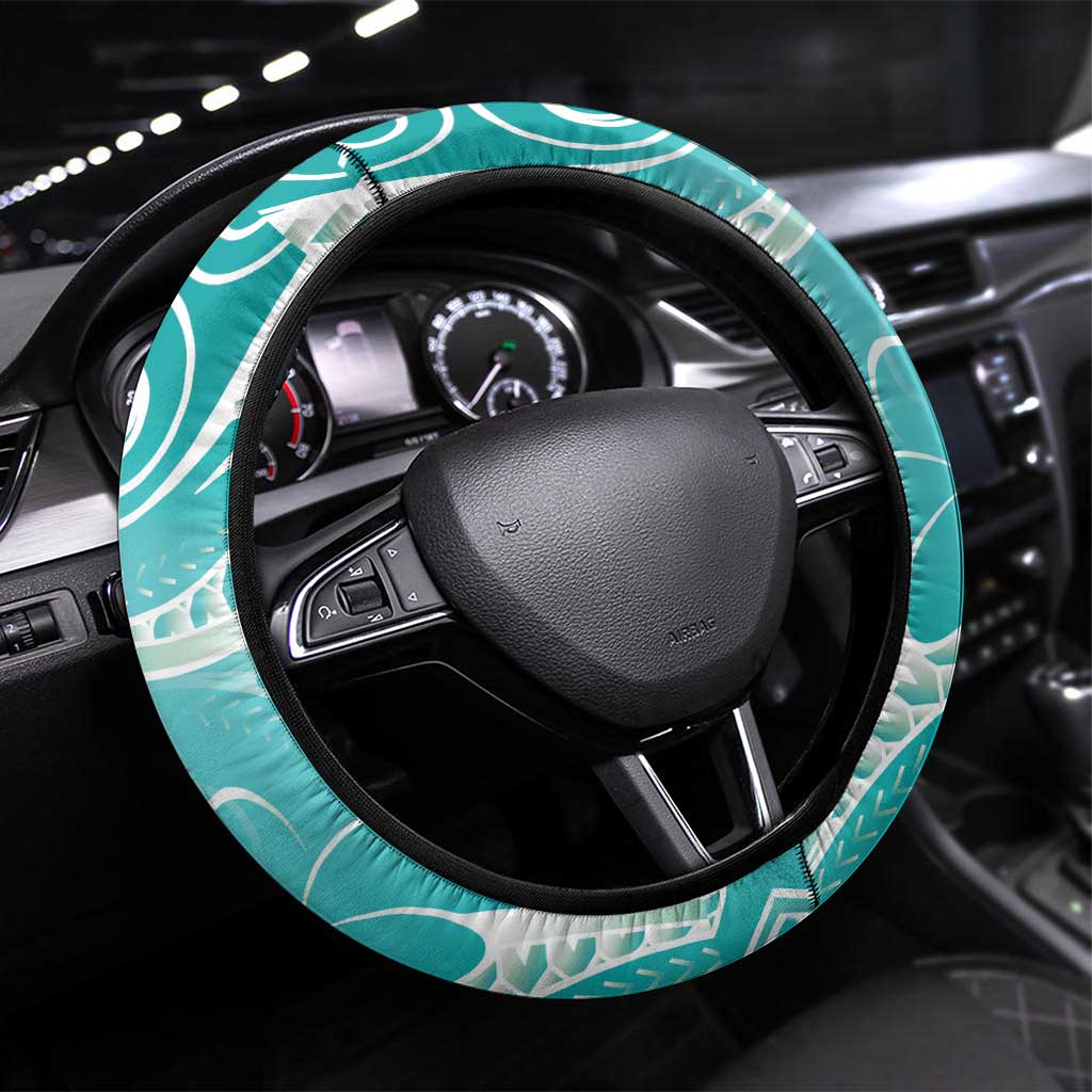Polynesian Jellyfish Steering Wheel Cover With Plumeria Teal LT05 Universal Fit Teal - Polynesian Pride