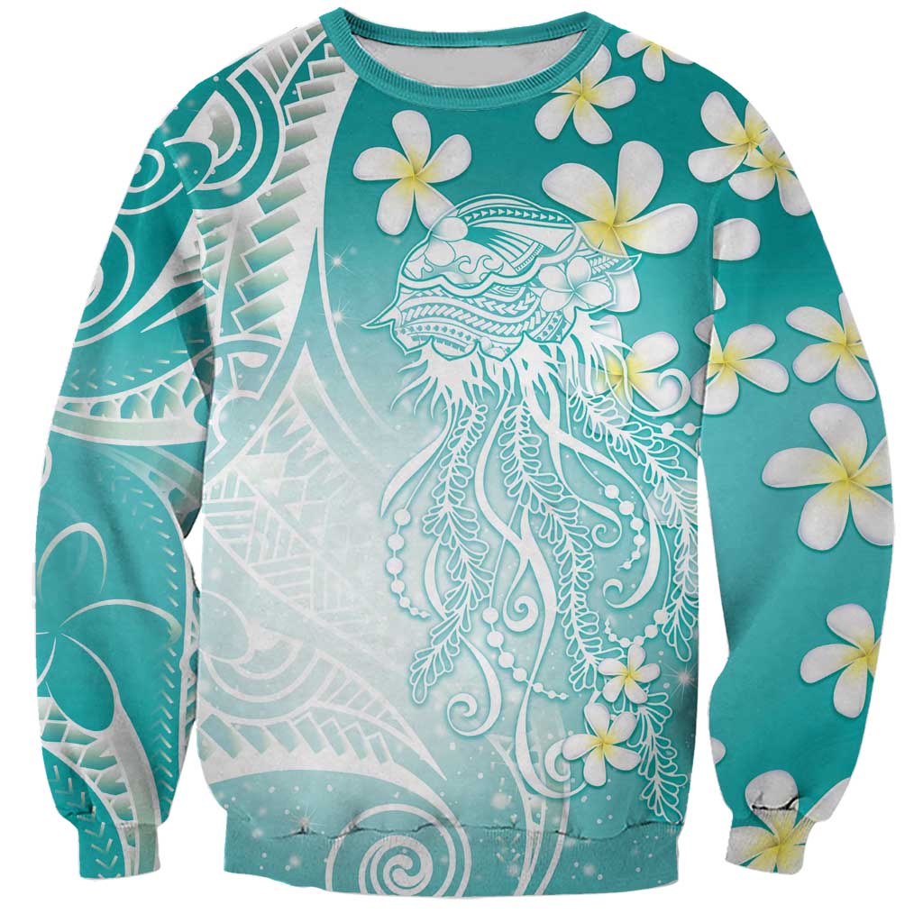 Polynesian Jellyfish Sweatshirt With Plumeria Teal