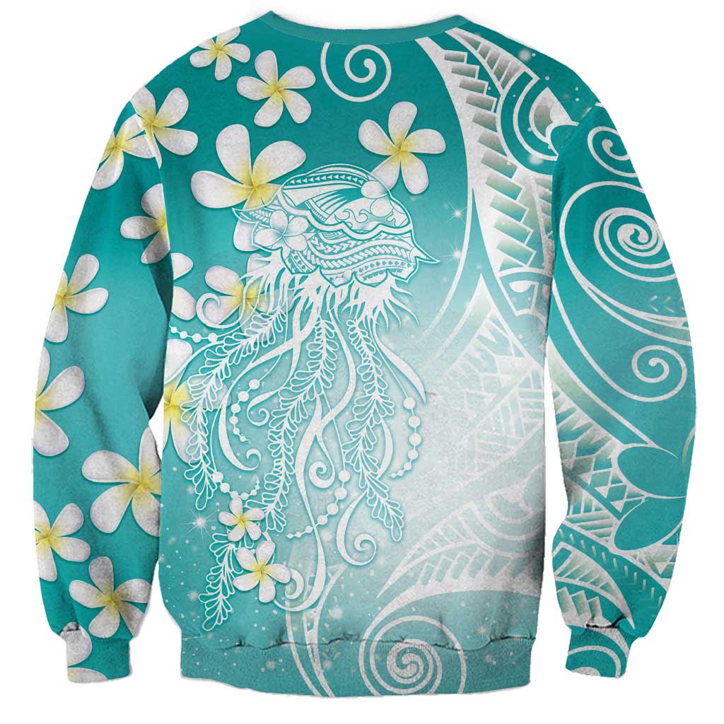 Polynesian Jellyfish Sweatshirt With Plumeria Teal