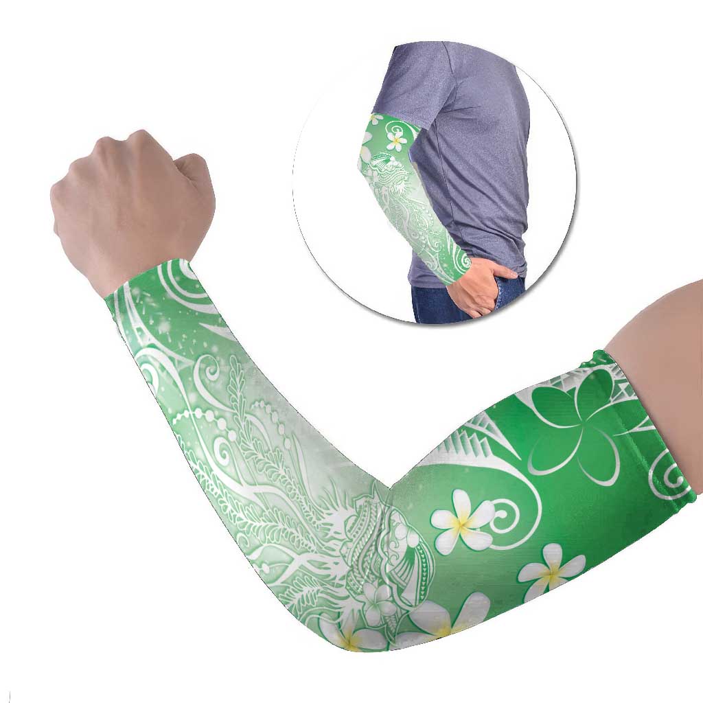 Polynesian Jellyfish Arm Sleeves With Plumeria Green