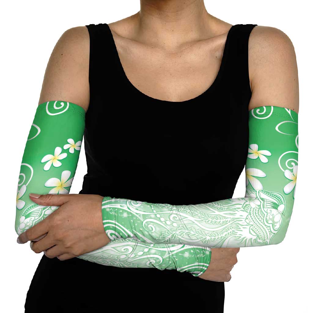 Polynesian Jellyfish Arm Sleeves With Plumeria Green