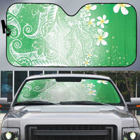 Polynesian Jellyfish Auto Sun Shade With Plumeria Green
