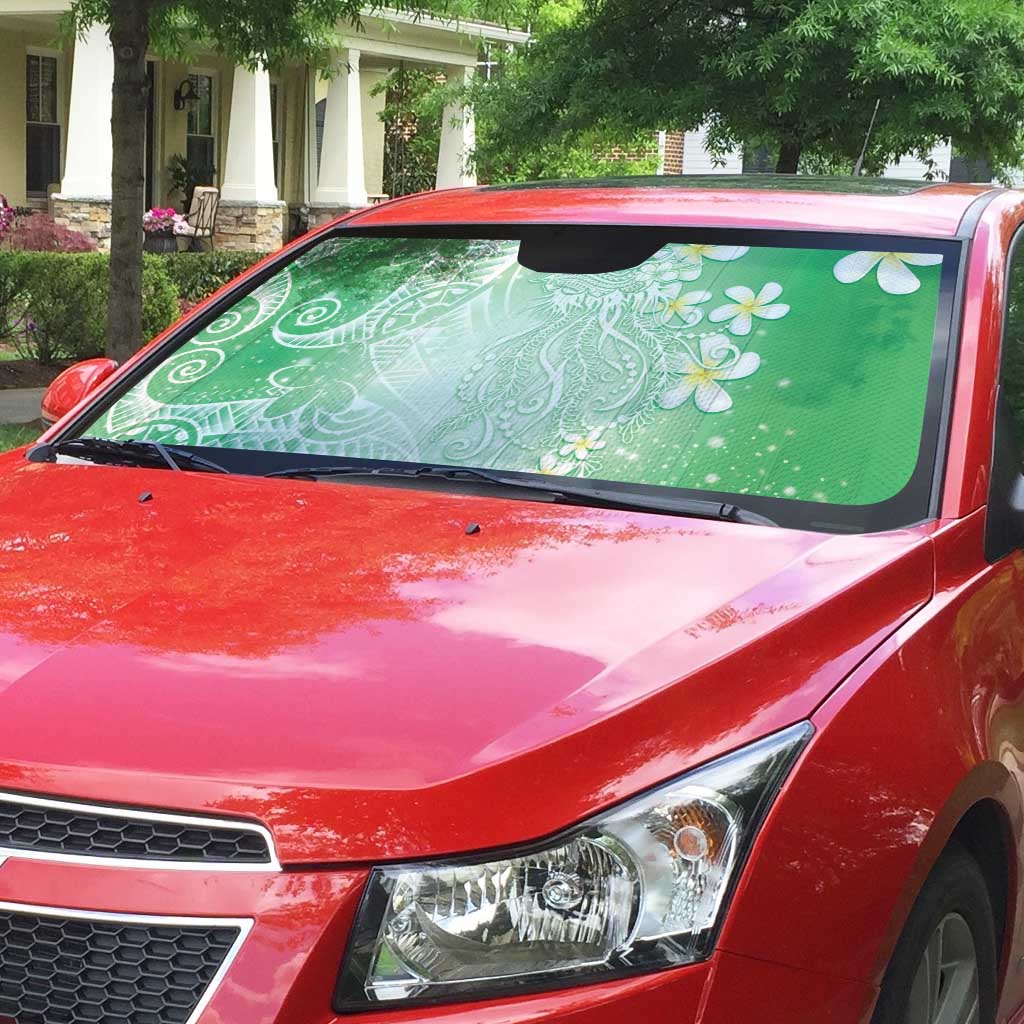 Polynesian Jellyfish Auto Sun Shade With Plumeria Green