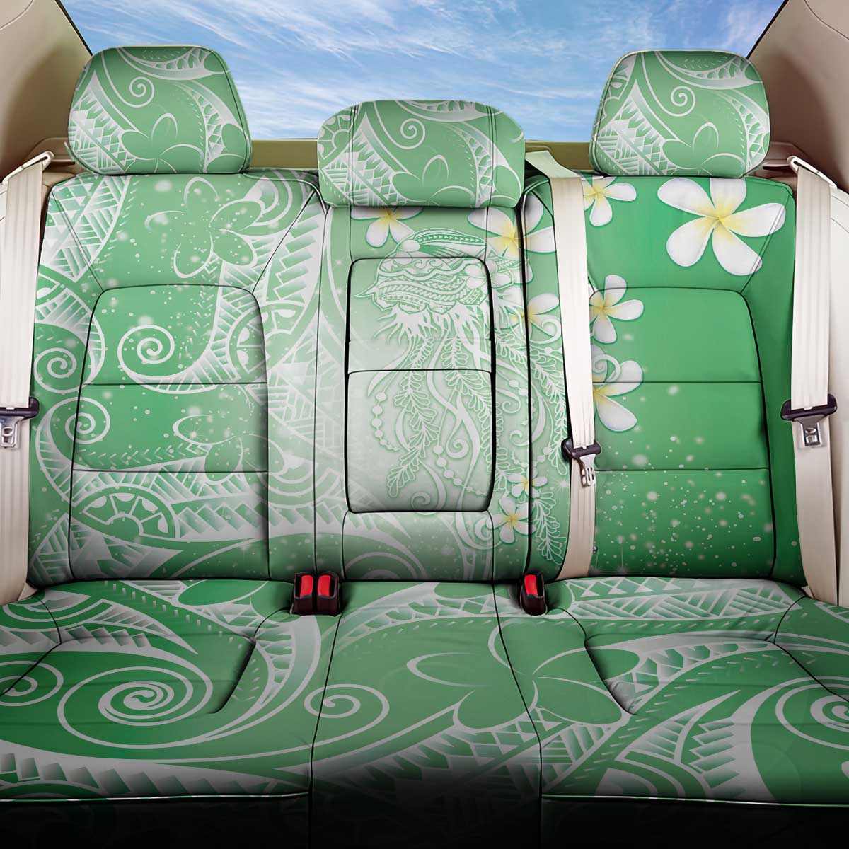 Polynesian Jellyfish Back Car Seat Cover With Plumeria Green LT05 One Size Green - Polynesian Pride