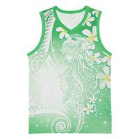 Polynesian Jellyfish Basketball Jersey With Plumeria Green