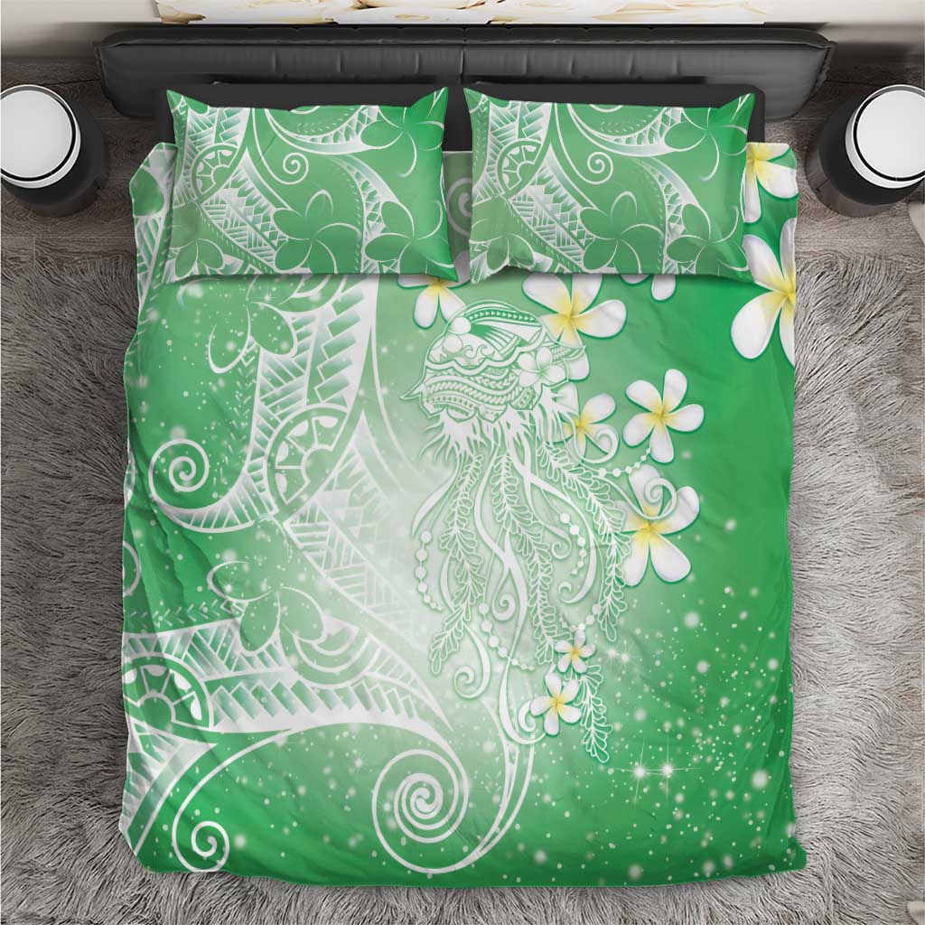 Polynesian Jellyfish Bedding Set With Plumeria Green LT05 Green - Polynesian Pride