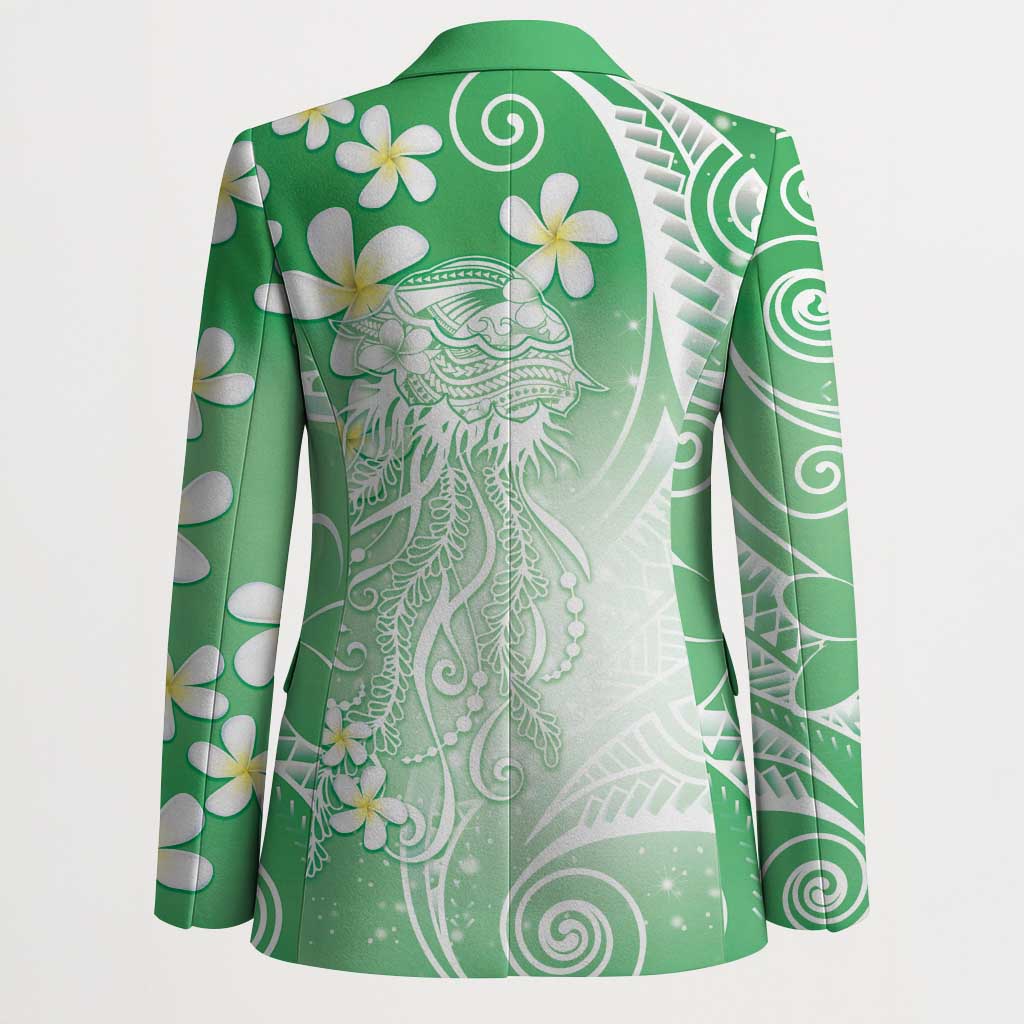 Polynesian Jellyfish Blazer With Plumeria Green