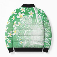 Polynesian Jellyfish Bomber Puffer Jacket With Plumeria Green