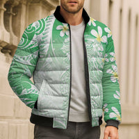 Polynesian Jellyfish Bomber Puffer Jacket With Plumeria Green